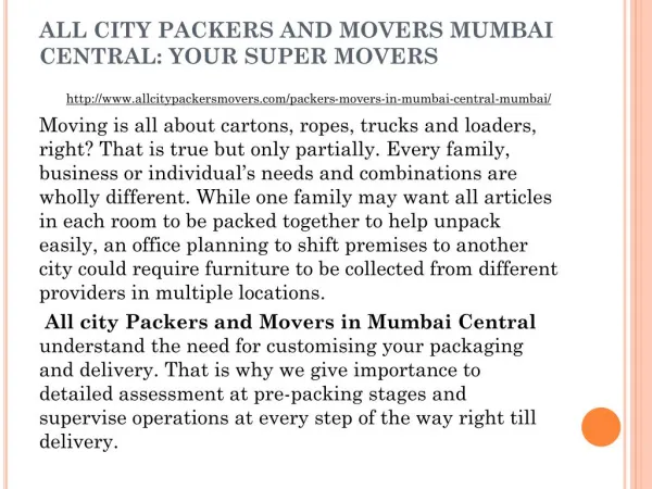All City Packers and Movers Mumbai Central: Your Super Movers