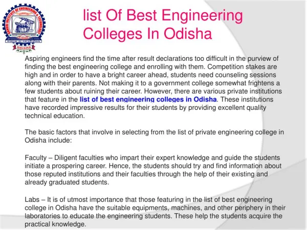 List of best engineering colleges in odisha