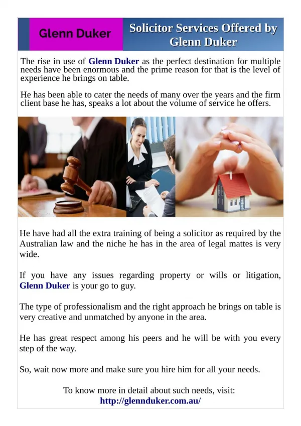 Solicitor Services Offered by Glenn Duker