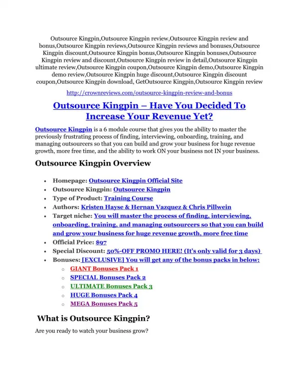 Outsource Kingpin review demo & BIG bonuses pack