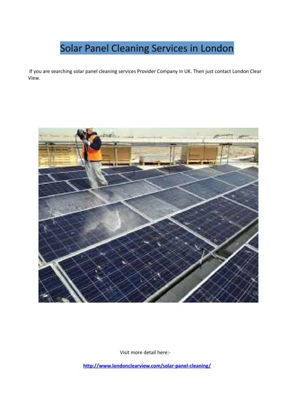 Solar Panel Cleaning Services in London