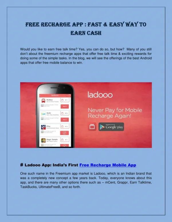 Free Recharge App : Fast & Easy Way to Earn Cash