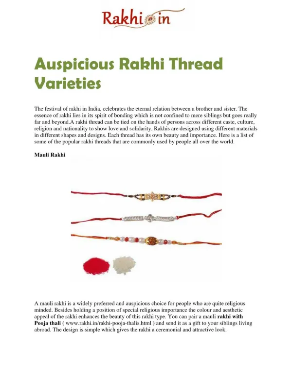 Auspicious Rakhi Thread Varieties