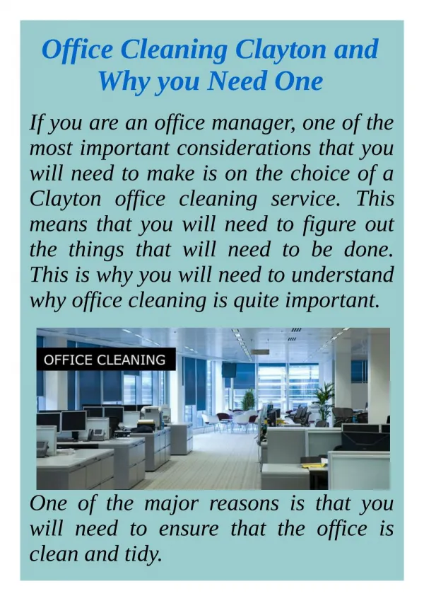 Office Cleaning Clayton and Why you Need One