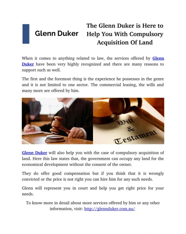The Glenn Duker is Here to Help You With Compulsory Acquisition Of Land