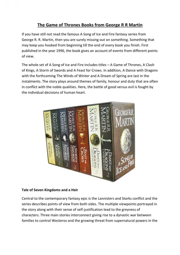 Read the Game of Thrones Books from George R R Martin