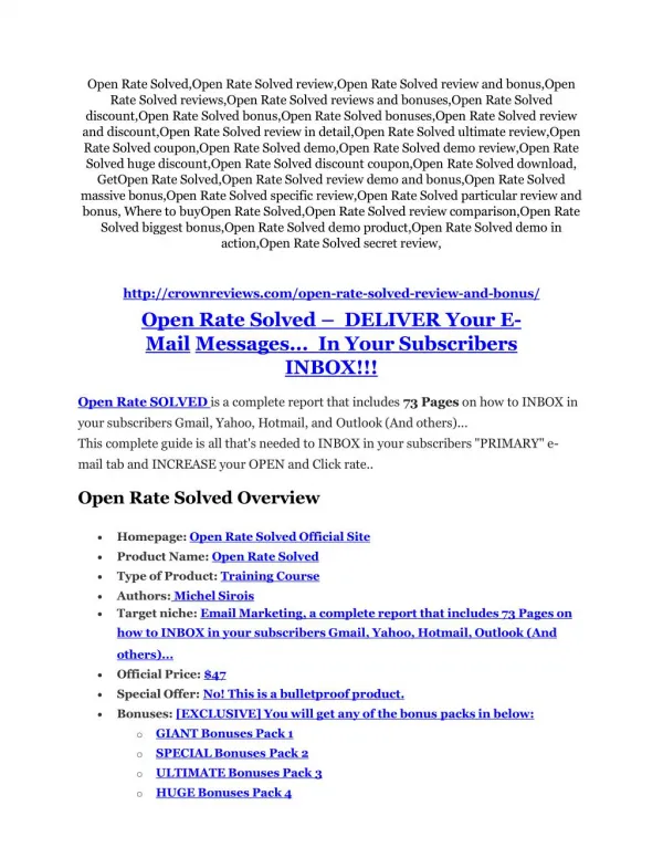 Open Rate Solved Review – (Truth) of Open Rate Solved and Bonus