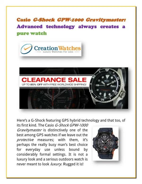Casio G-Shock GPW-1000 Gravitymaster: Advanced technology always creates a pure watch