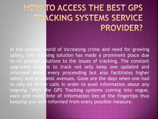 How to Access the Best GPS Tracking Systems Service Provider?