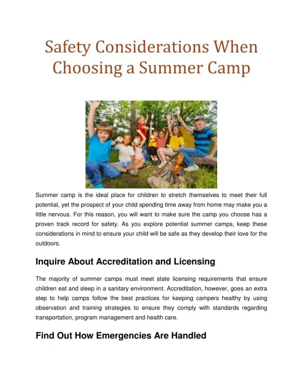 Safety Considerations When Choosing a Summer Camp