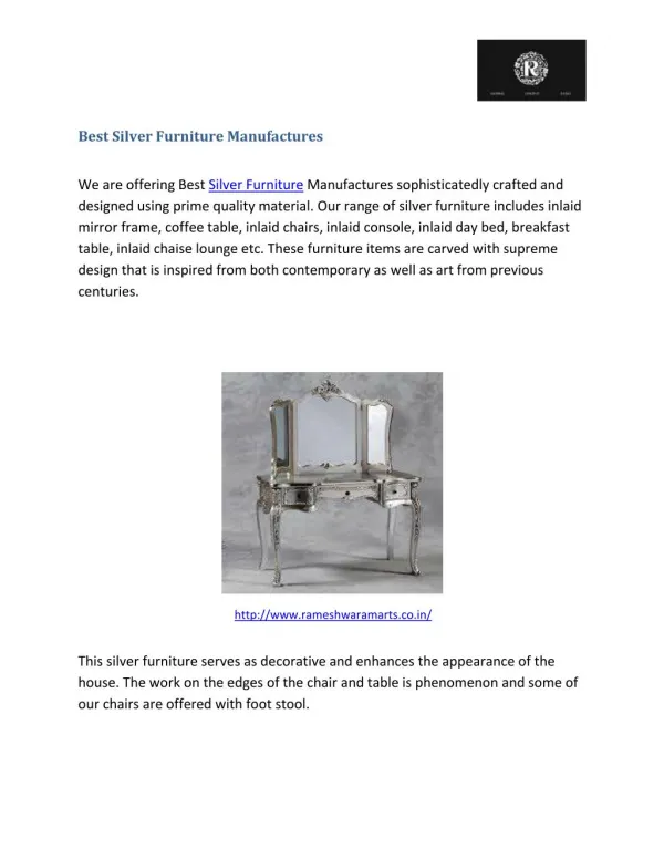 Best Silver Furniture Manufactures