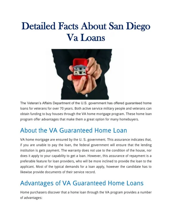 Detailed Facts About San Diego Va Loans