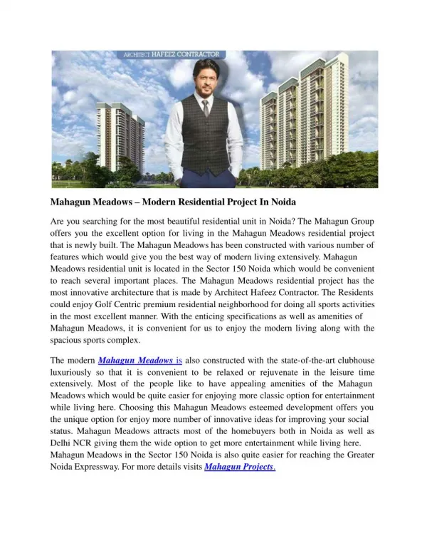 Mahagun Meadows – Modern Residential Project In Noida