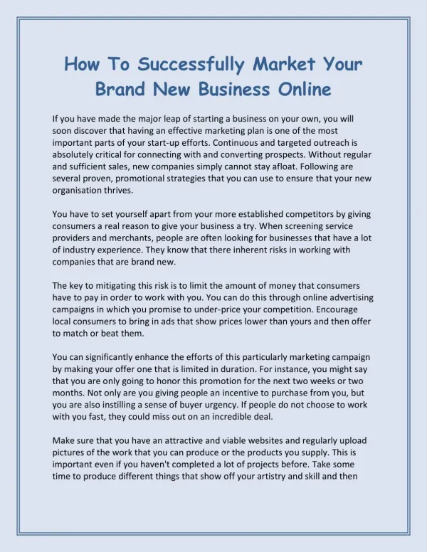 How To Successfully Market Your Brand New Business Online