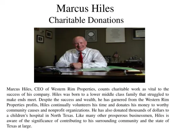 Marcus Hiles - Charitable Donations