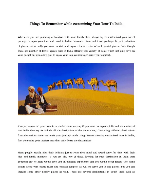 Things To Remember while customizing Your Tour To India