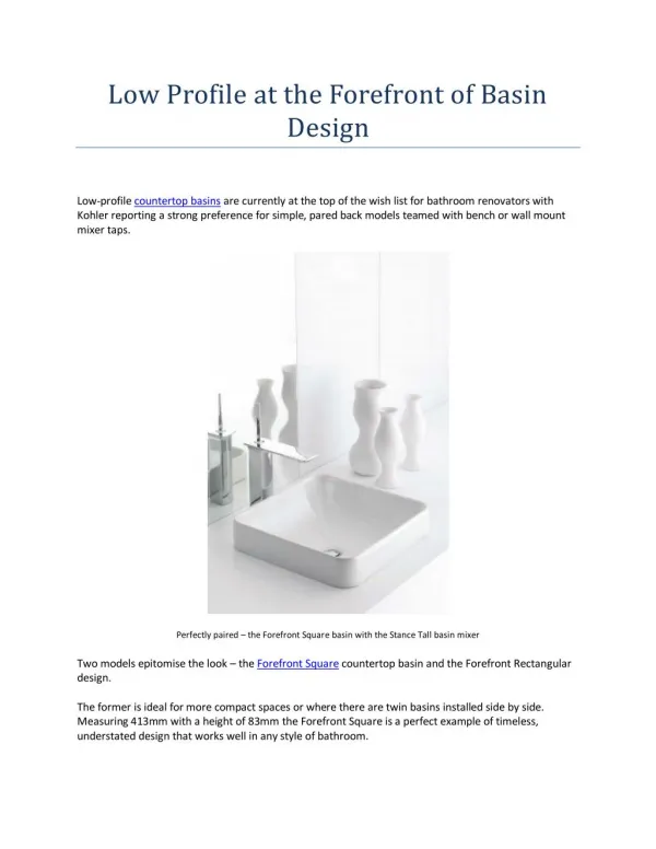 Low Profile at the Forefront of Basin Design