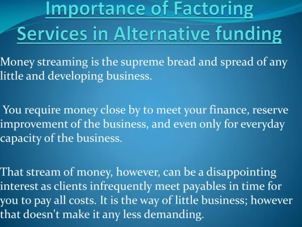 Factoring Services in Alternative funding Importance