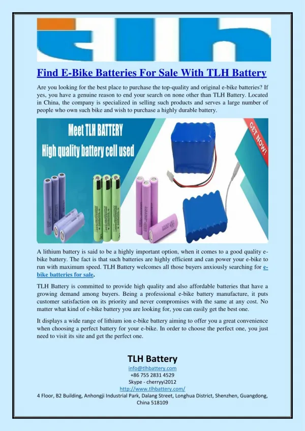 Find E-Bike Batteries For Sale With TLH Battery