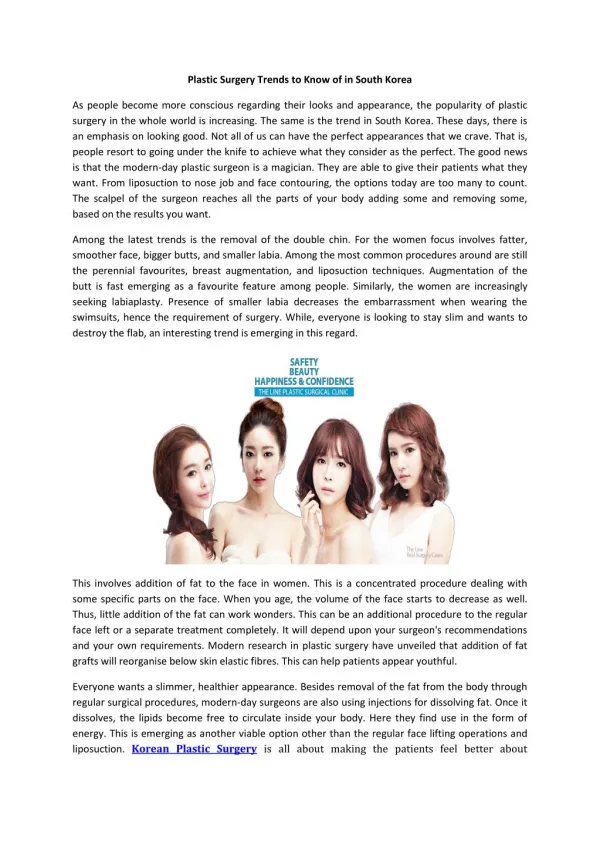 Plastic Surgery Trends to Know of in South Korea