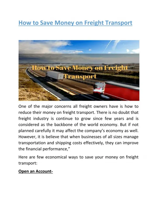 How to Save Money on Freight Transport