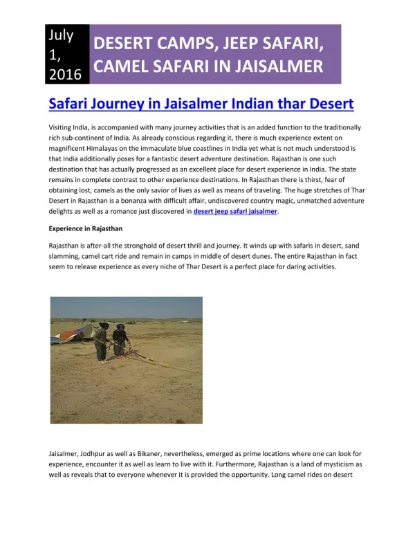 Desert Camps in Jaisalmer | Desert Jeep Safari Jaisalmer