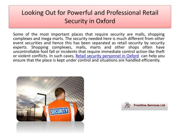 Looking Out For Powerful and Professional Retail Security in Oxford