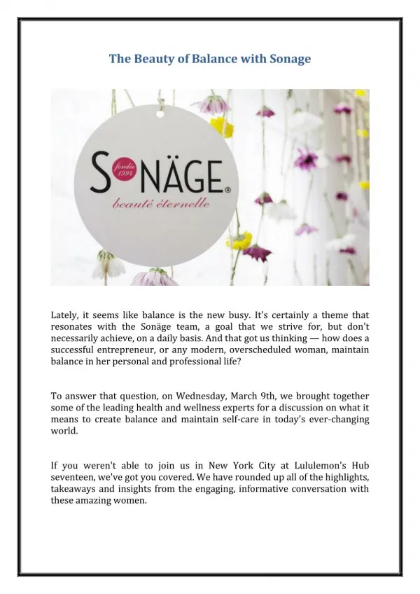The Beauty of Balance with Sonage