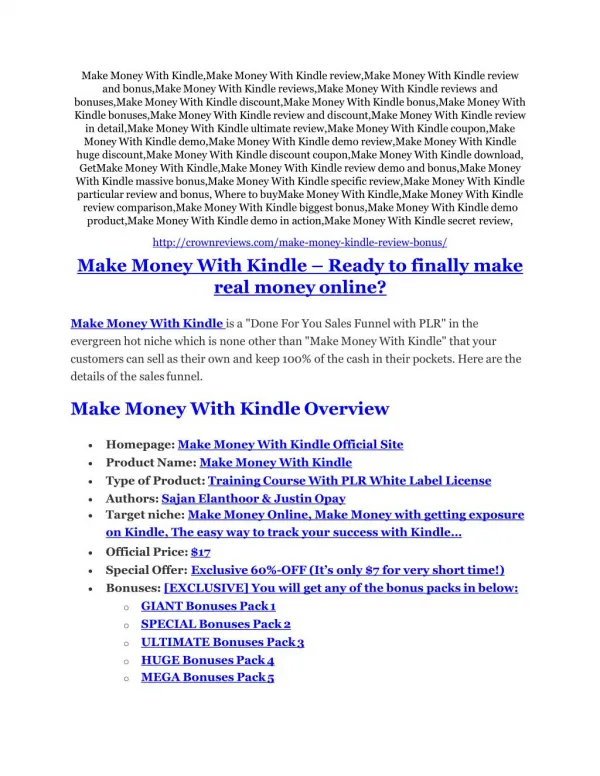 Make Money With Kindle review - Make Money With Kindle 100 bonus items