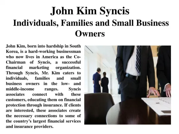 John Kim Syncis Individuals, Families and Small Business Owners