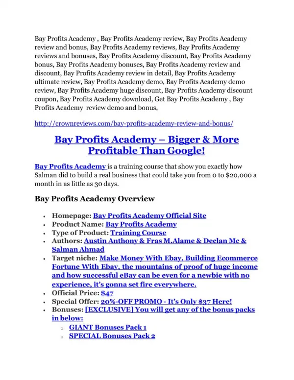 Bay Profits Academy Review-$32,400 bonus & discount