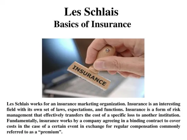 Les Schlais Basics of Insurance