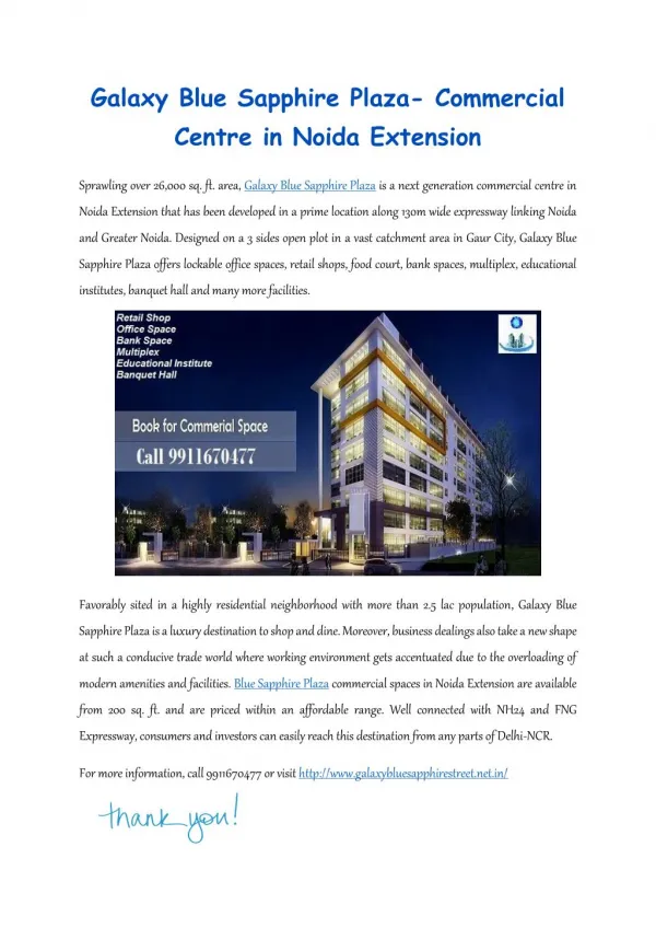 Galaxy blue sapphire plaza commercial centre in noida extension