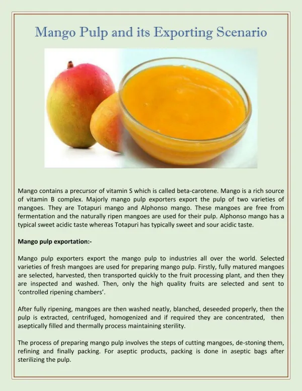 Mango Pulp and its Exporting Scenario