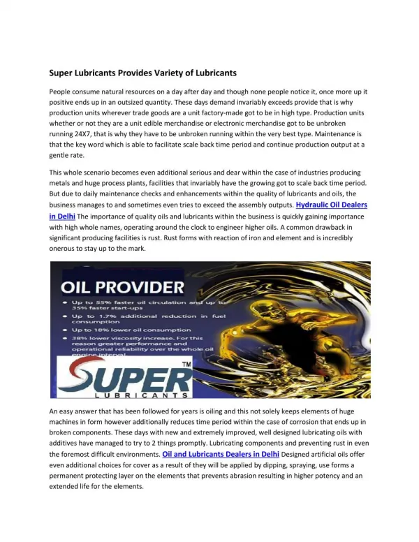 Super Lubricants Provides Variety of Lubricants