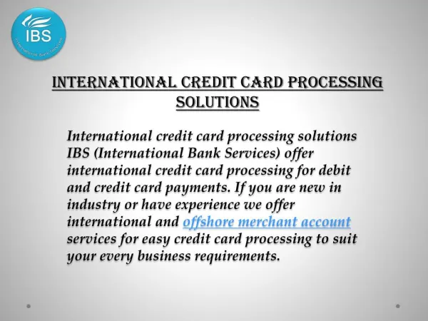 International Merchant Account for Credit Card Processing