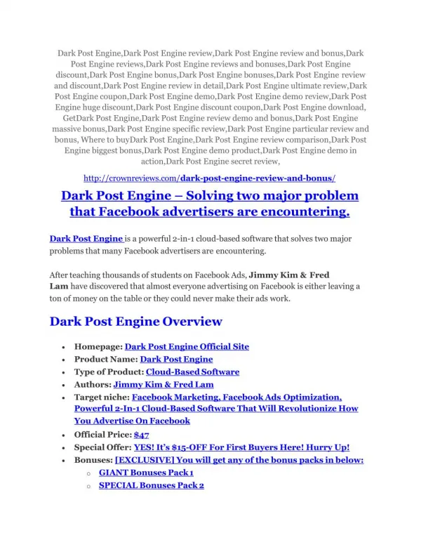 Dark Post Engine review & Dark Post Engine $22,600 bonus-discount