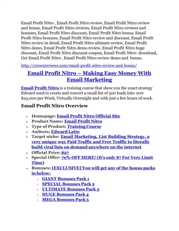 Email Profit Nitro review - 65% Discount and FREE $14300 BONUS