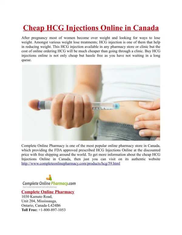 Cheap HCG Injections Online in Canada