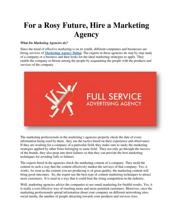 For a Rosy Future, Hire a Marketing Agency