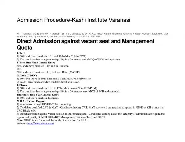 Admission Procedure-Kashi Institute Varanasi