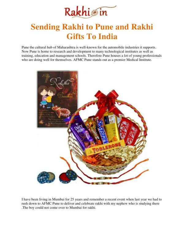 Sending Rakhi to Pune and Rakhi Gifts To India