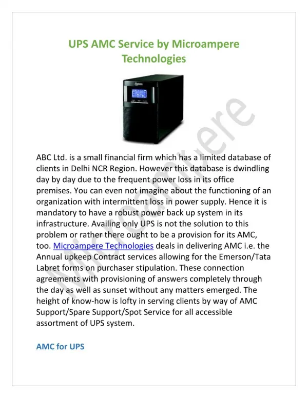 UPS AMC Service by Microampere Technologies