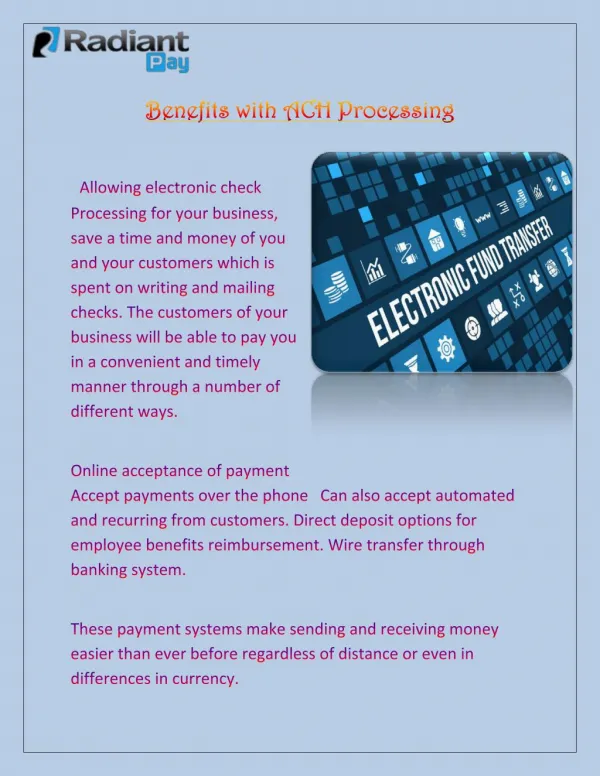 Electronic Check Payment Solutions - Radiant Payment Gateway Solution