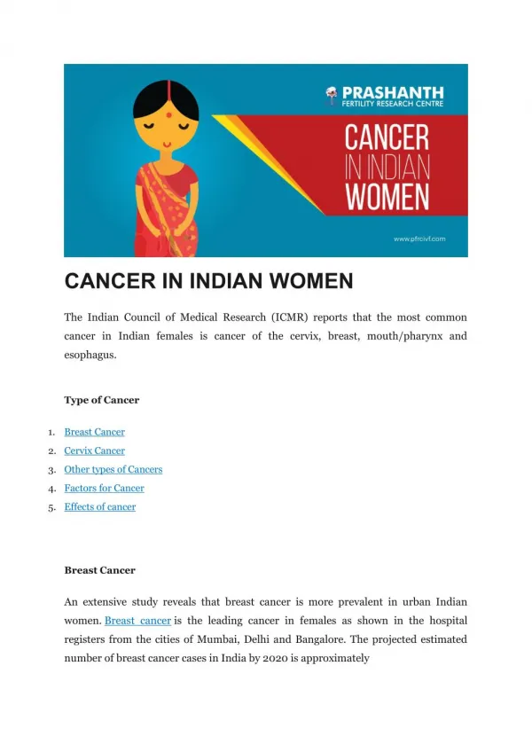 CANCER IN INDIAN WOMEN