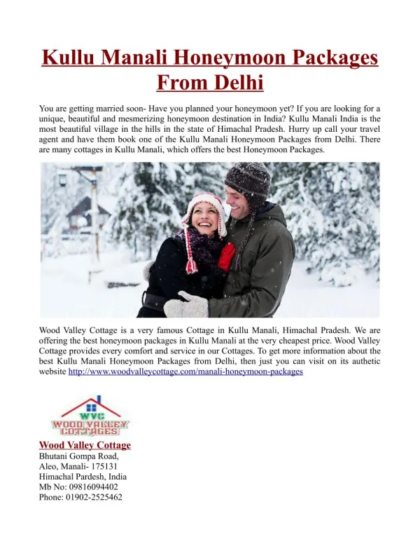 Kullu Manali Honeymoon Packages From Delhi