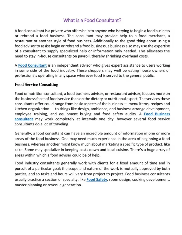 What is a Food Consultant?
