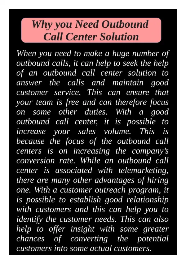 Why you Need Outbound Call Center Solution