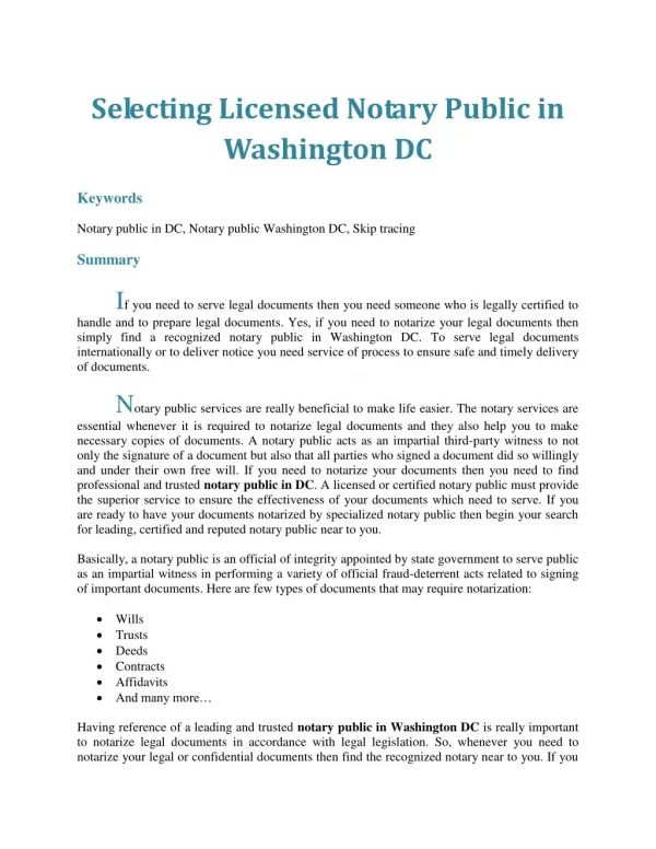 Selecting Licensed Notary Public in Washington DC