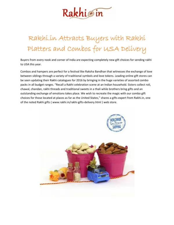 Rakhi.in Attracts Buyers with Rakhi Platters and Combos for USA Delivery